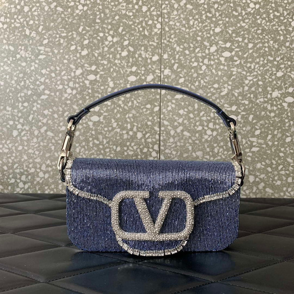 Valentino V3WCRYSTALSILVER Valentino Locò Foldover Top Small Shoulder Bag Blue Purple