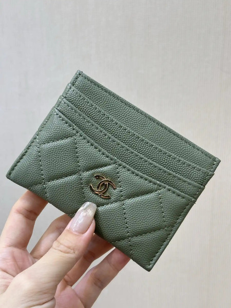 Chanel Classic Card Holder Grained Calfskin & Gold AP4472 Green