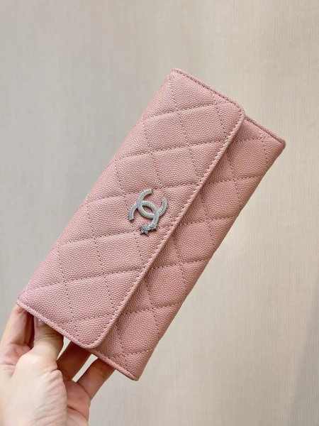 Chanel Long Flap Wallet Grained shiny calfskin AP3724 Pink