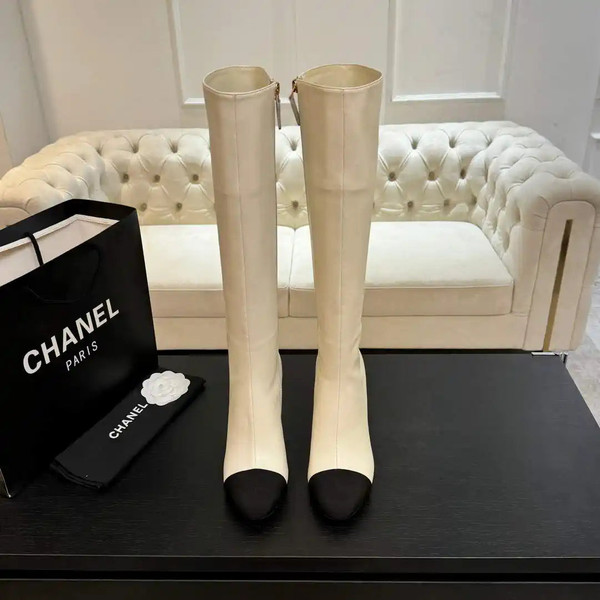 Chanel G46755 color-blocked high-heeled boots C90338
