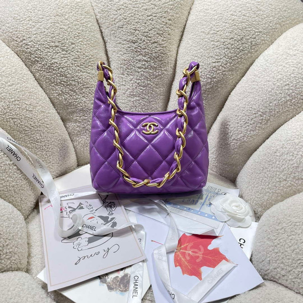 Chanel AS4922 Small Hobo Shiny Lambskin & Gold-Tone Metal Purple