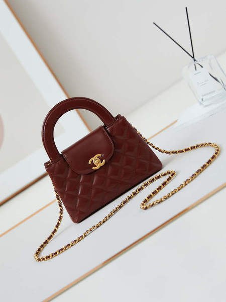Chanel AS4416 Mini Shopping Bag shiny aged Calfskin Gold tone metal Brown