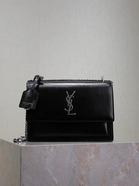 YSL 442906 SUNSET MEDIUM IN SMOOTH LEATHER Black Silver