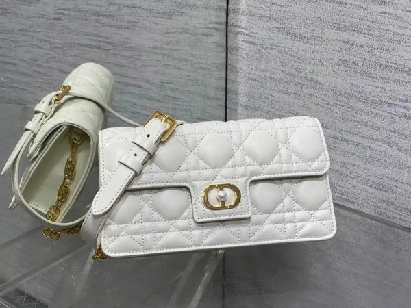Dior Small Dior Jolie Bag With Chain Cannage Calfskin S3117 White