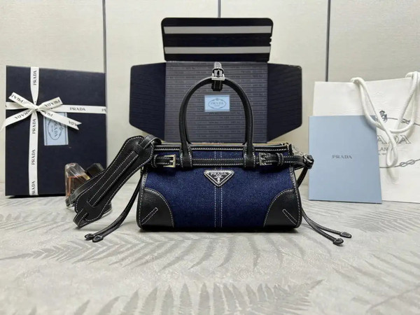 Prada 1BA486 Bonnie  Denim Blue mini handbag Canvas Black