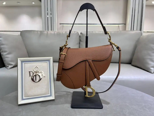Dior M0455 Saddle Bag With Strap Grained Calfskin Caramel M0456