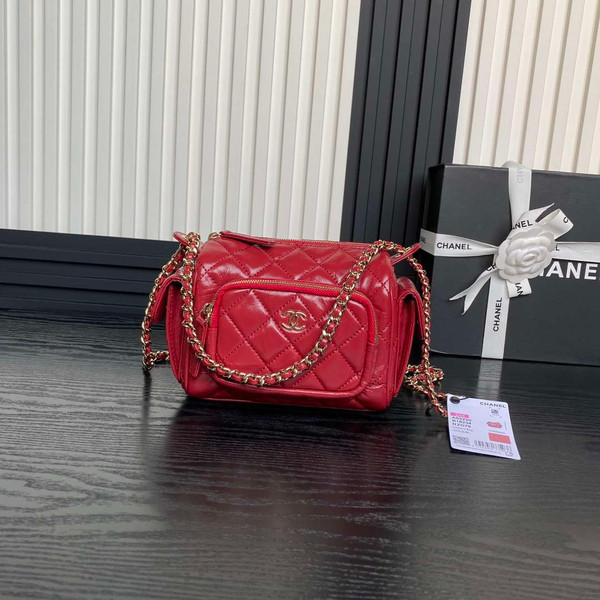 Chanel AS5220 Small Camera Case Bag Shiny Crumpled Lambskin & Gold-Tone Metal Red