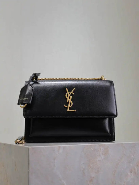 YSL 442906 SUNSET MEDIUM IN SMOOTH LEATHER Black