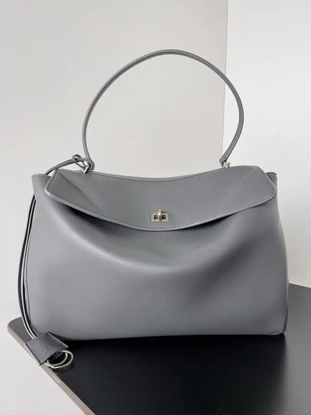Balenciaga 7897442 Rodeo Handbag Large in Gray smooth calfskin aged-Silver