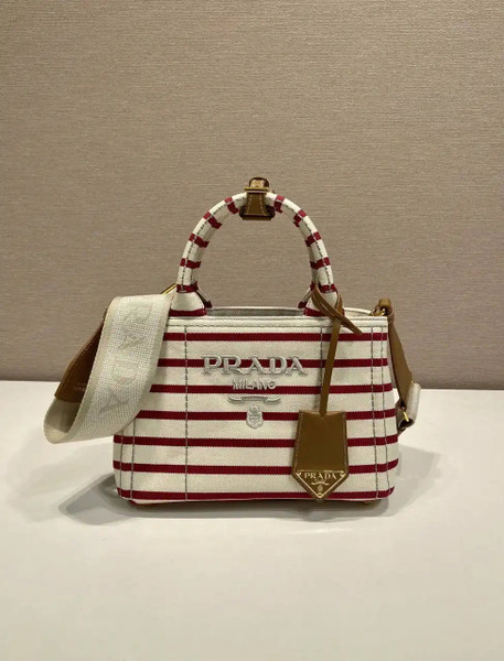 Prada 1BA038 Jardinière cotton canvas mini handbag Beige& Red