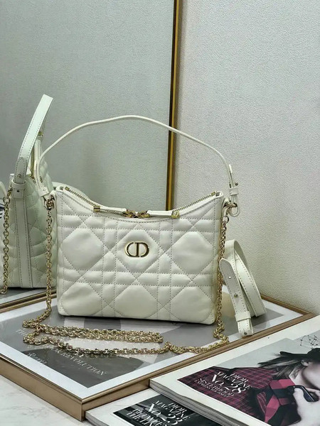 Dior S5253 Miss Caro Diorling Mini Bag with Chain White Macrocannage Lambskin