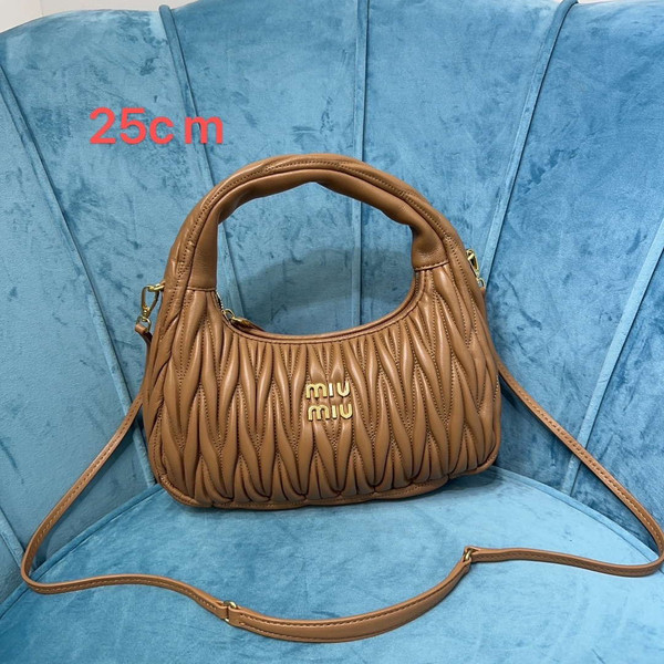MiuMiu 5BC153 Wander matelassé nappa leather hobo bag Caramel