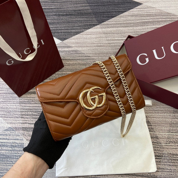 Gucci 837745 GG Marmont Wallet On Chain Brown