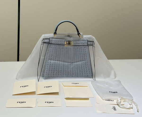 Fendi 8BN335ARBCF0E65 Peekaboo ISeeU Petite Light Blue leather and interlaced fibre bag 80169s