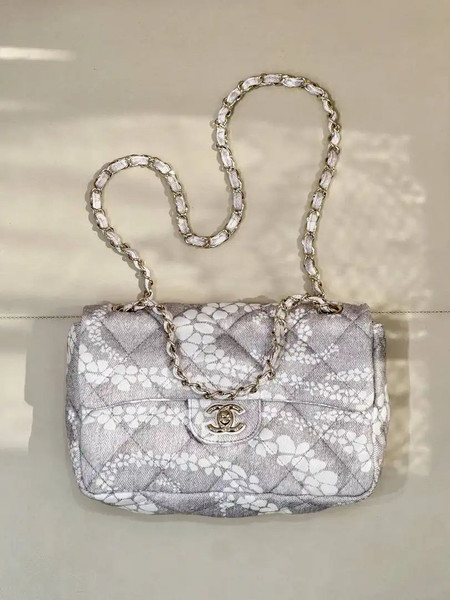 Chanel Beach Fabric Printed Pattern CF Medium Flap Bag AS5430 Gray