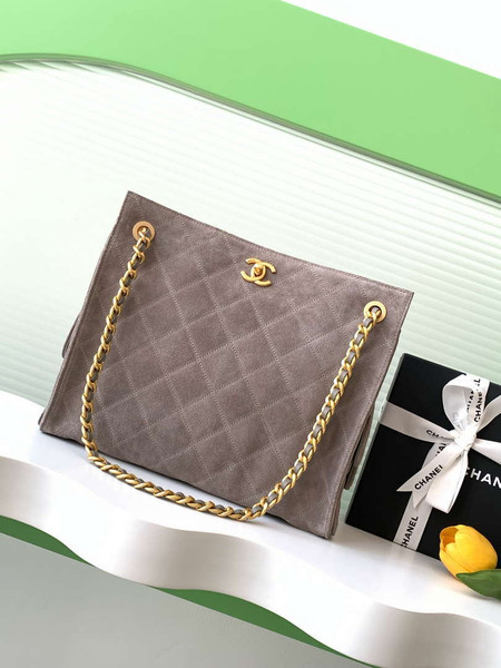 Chanel AS5303 Hobo Suede & Gold-Tone Metal Gray