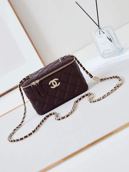 Chanel AP4301 Clutch Embossed Rhinestone with Chain Vanity Box bag Dark Red