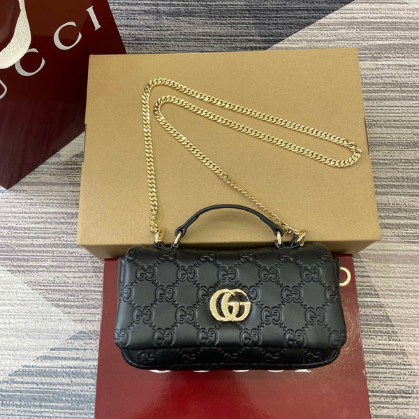 Gucci 806017 GG Milano Mini Top Handle Bag Black GG puffy leather