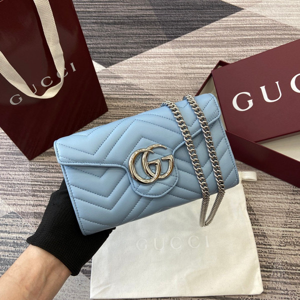 Gucci 837745 GG Marmont Wallet On Chain Light Blue