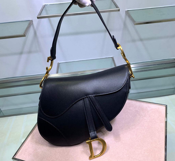 Dior M0446 Dior Saddle Bag M0447 Black Goatskin Gold Hardware