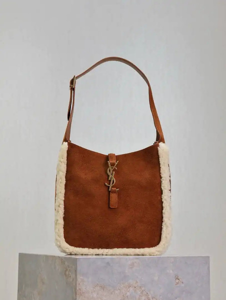 YSL 713938 LE 5 A 7 Supple Small In Suede Brown Shearing 