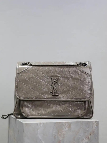 Yves Saint Laurent YSL 498830 Niki Large In Quilted Leather Bag Gray