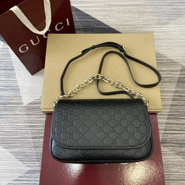 Gucci 848882 GG Emblem medium shoulder bag black GG leather