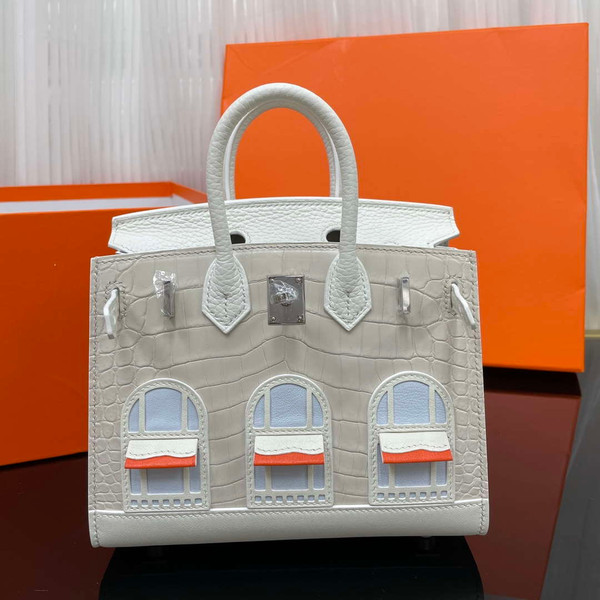 Hermes Mini Birkin Tote Bag Sac Faubourg White Matte Alligator Silver Hardware 20CM H28504