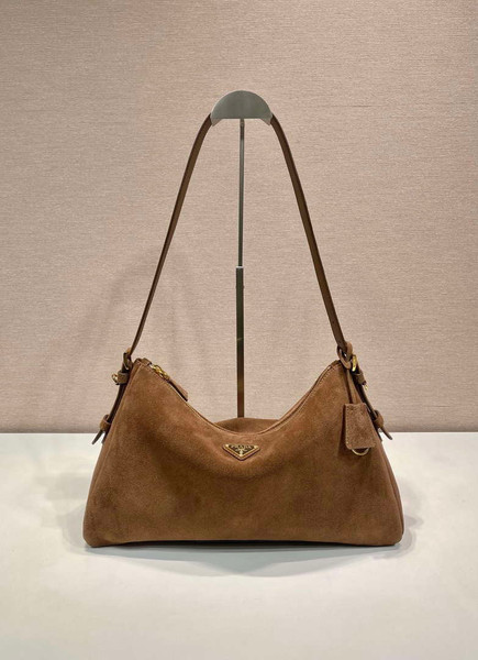Prada 1BC228 Prada Aimèe Large suede shoulder bag Brown