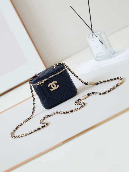 Chanel AP4302 Mini Clutch Embossed Rhinestone with Chain Vanity Box bag Navy Blue