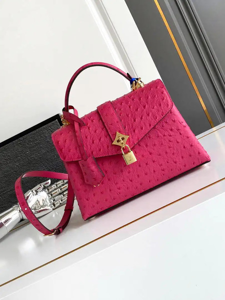 LV M87107 Louis Vuitton Ostrich Rose Des Vents MM Rose Red