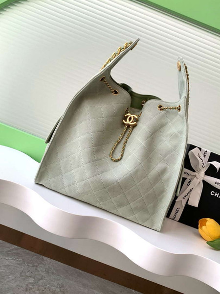 Chanel AS5311 Large Hobo Suede & Gold-Tone Metal Light Green