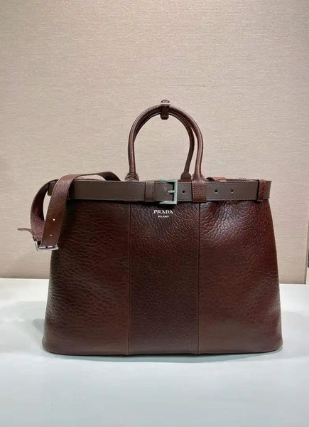 Prada Buckle Lambskin leather bag with belt 2VG126  Brown Red