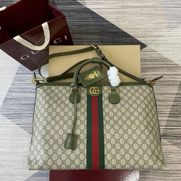 Gucci 834469 Gucci Savoy medium duffle bag beige and Green fabric