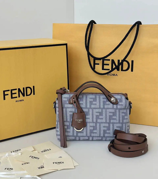 Fendi 8BS098 By The Way Soft Mini Blue denim-effect FF jacquard bag 8665Bs