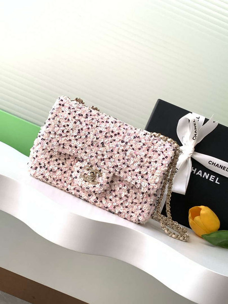 Chanel AS4298 24K Mini Flap Sequin Series CF Apricot Pink