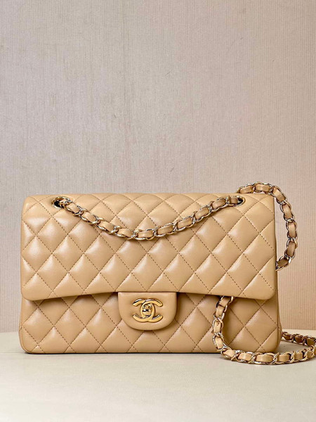 Chanel A01112 Flap Classic 11.12 Handbag Lambskin & Gold-Tone Metal Apricot