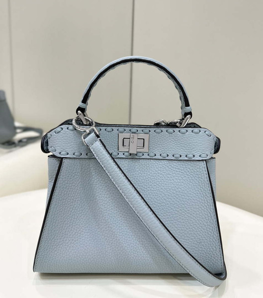 Fendi 8BN244 Peekaboo Mini Lake Blue Selleria bag with 220 hand-sewn topstitches 8615