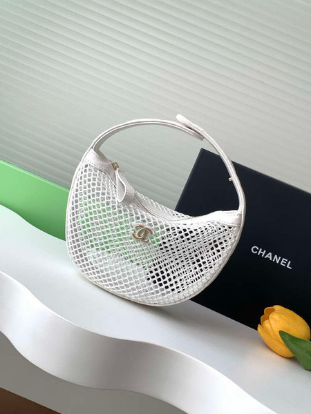 Chanel AP4575 25S Pouch Mesh Shiny Lambskin & Gold-Tone Metal White