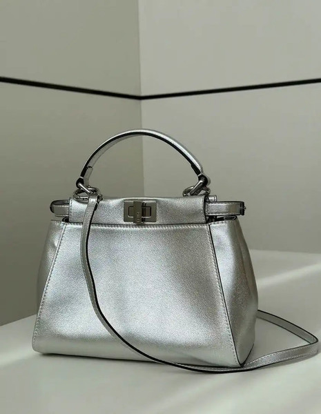 Fendi 8BN244 Peekaboo Iconic Mini Silver Leather 8315 Bag