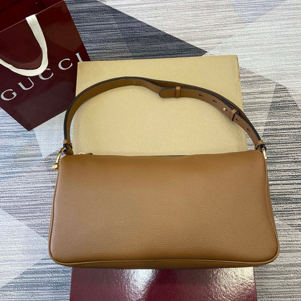 Gucci 862530 Gucci Half Horsebit Large Shoulder Bag Brown soft grainy leather