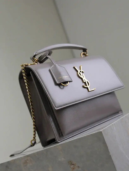 YSL 634723 SUNSET TOP HANDLE IN SMOOTH LEATHER Gray