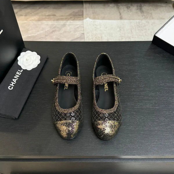 Chanel G46718 25B woven sequined flat Mary Janes C90342
