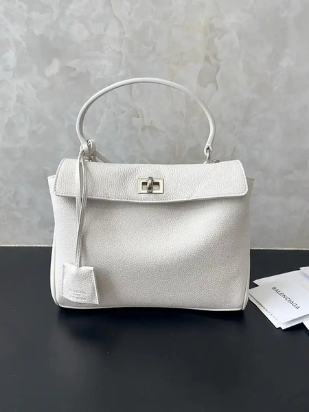 Balenciaga 7954562 Rodeo Handbag Mini in White Lychee pattern calfskin aged-Silver