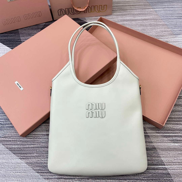 MiuMiu 5BG231 IVY Cowhide Tote Shoulder Bag White