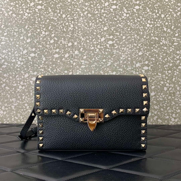 Valentino 5W2B0181VSF_0NO Small Rockstud Grainy Calfskin Crossbody Bag Black Gold