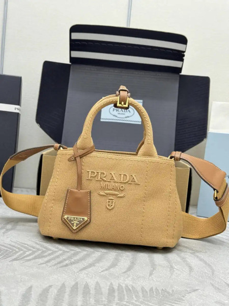 Prada 1BA038 Jardinière cotton canvas mini handbag Brown