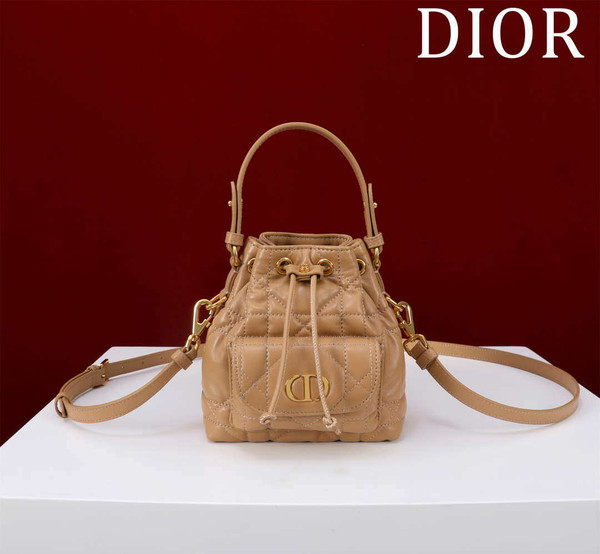 Dior Mini Caro Bucket Bag Powder Brown Macrocannage Lambskin M3369