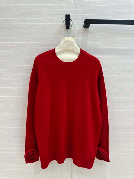 Valentino Women's Clothing Sweater Rose Sleeves Red V38112