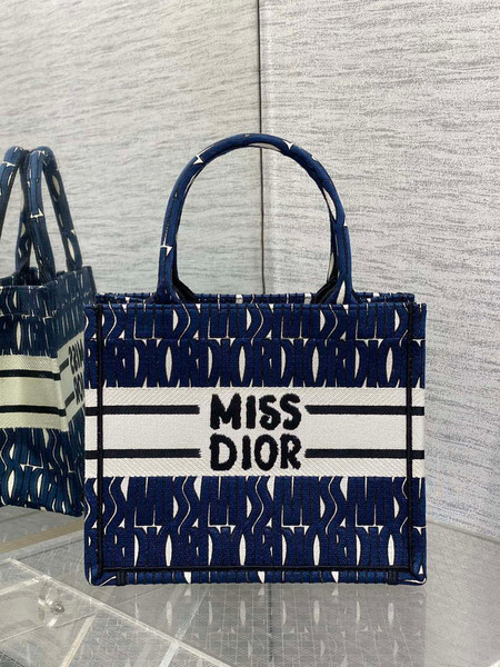 Dior M1265 Small Book Tote Blue and White Miss Dior Allover Embroidery M9638